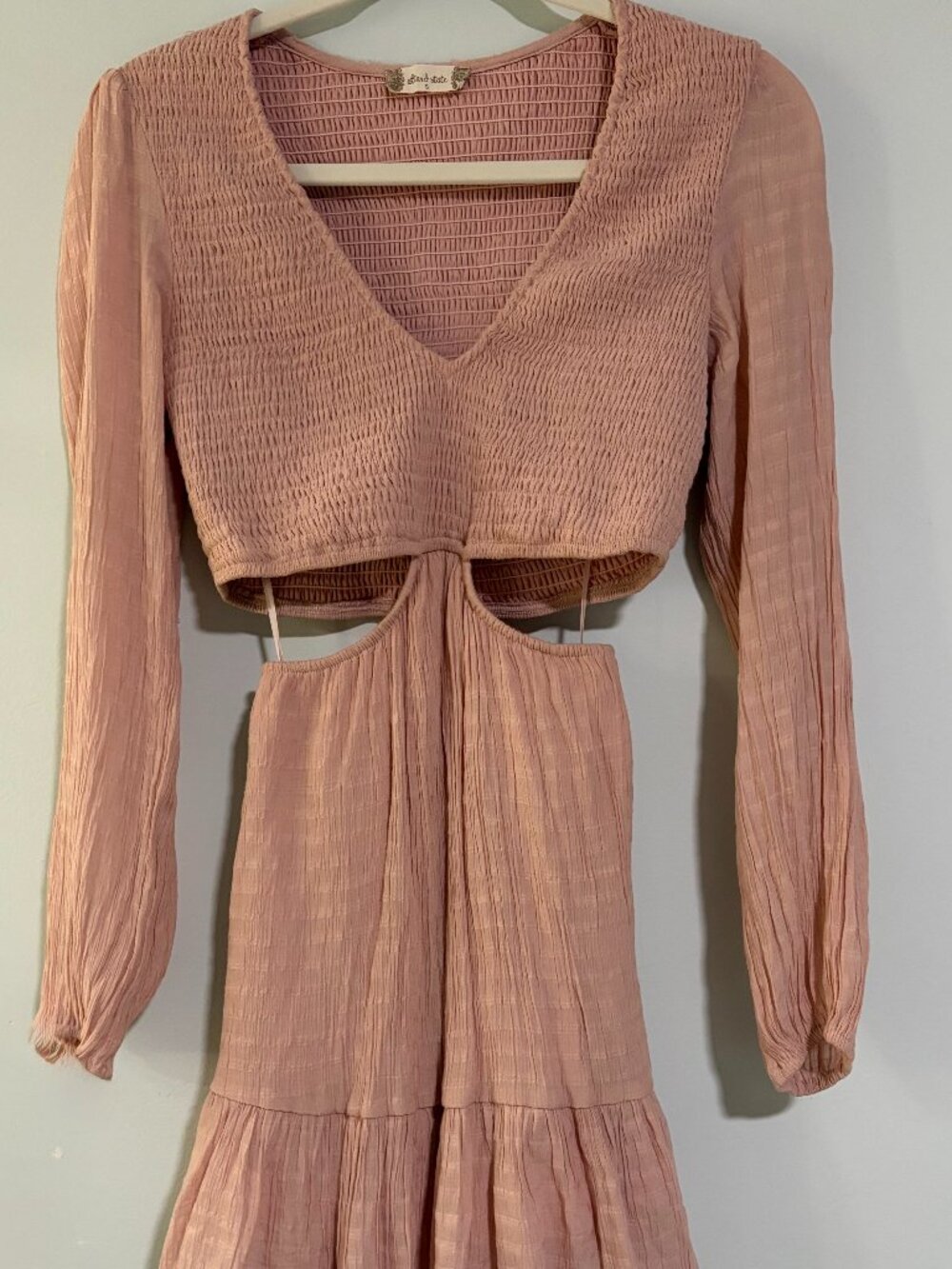 Altar'd State Dusty Pink Smocked Long Sleeve Cutout Ruffle Mini Dress Small